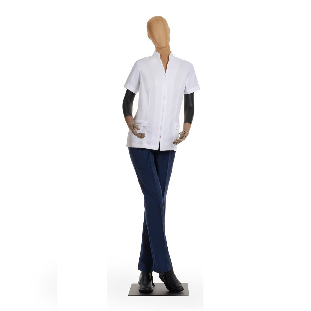 Filipina Básica Color Blanco para Servicio con Cuello Mao y Cierre