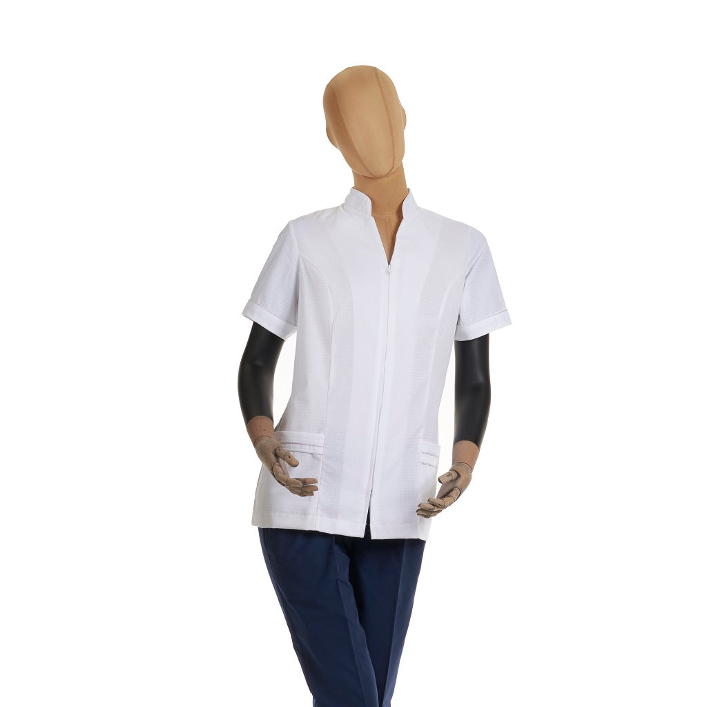 Filipina Básica Color Blanco para Servicio con Cuello Mao y Cierre