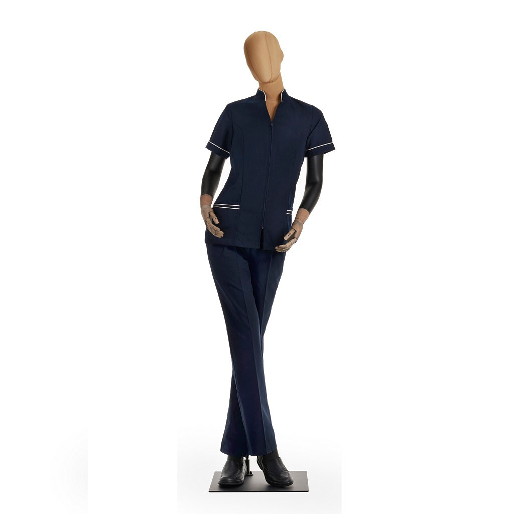 Filipina Básica Color Marino para Servicio con Cuello Mao y Cierre