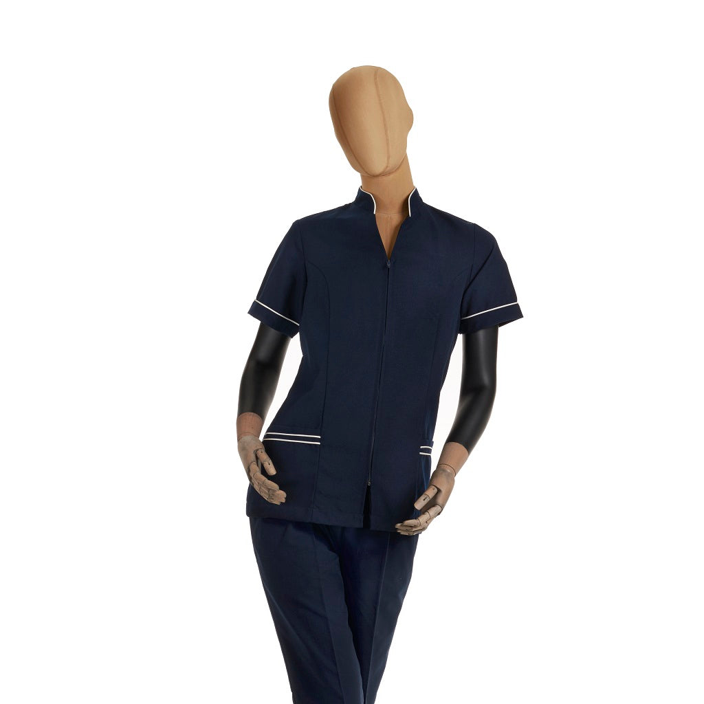 Filipina básica de servicio con cuello mao y cierre