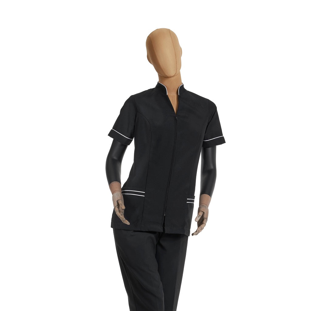 Filipina Básica para Servicio con Cuello Mao y Cierre