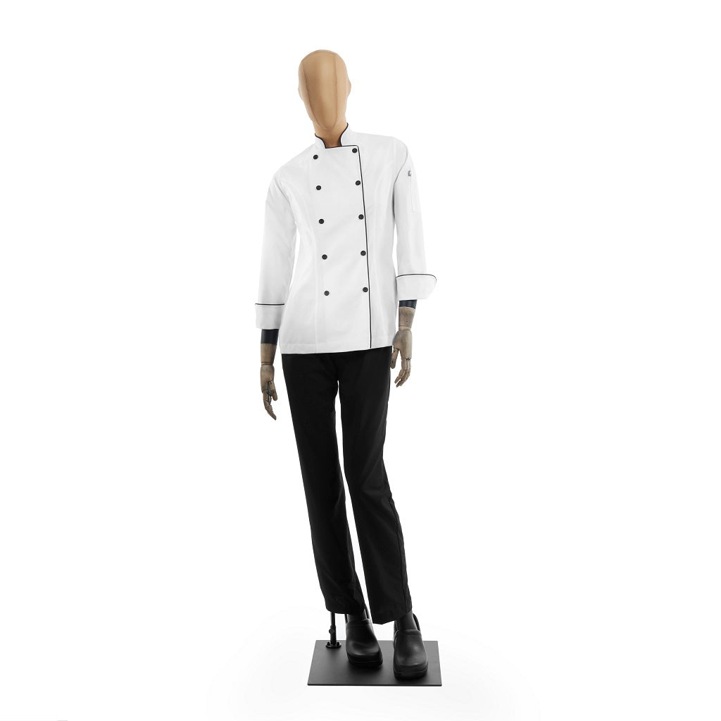 Filipina Color Blanco para Chef Dama Ejecutiva Plus con Vivos Color Negro Manga Larga Diferentes Tallas Disponibles