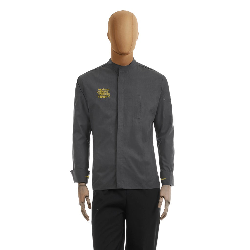 Filipina gris manga larga con bordado ICUM para uniforme de estudiante caballero