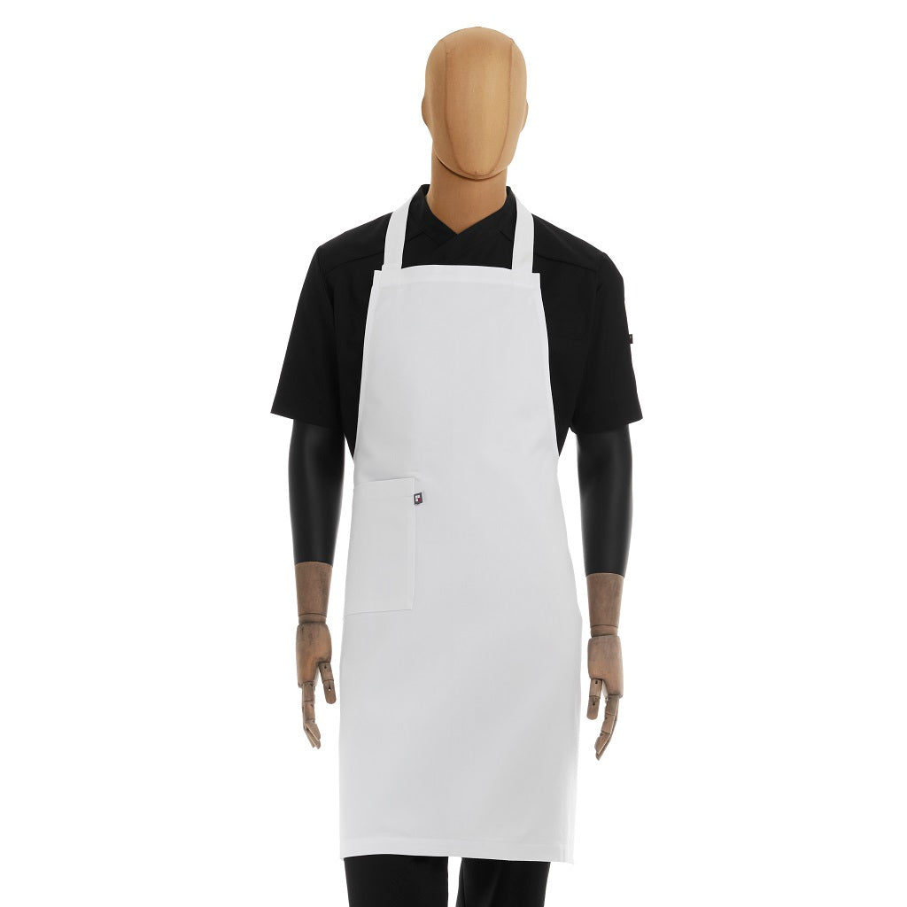 Mandil blanco de peto básico unisex para chef con bolsa