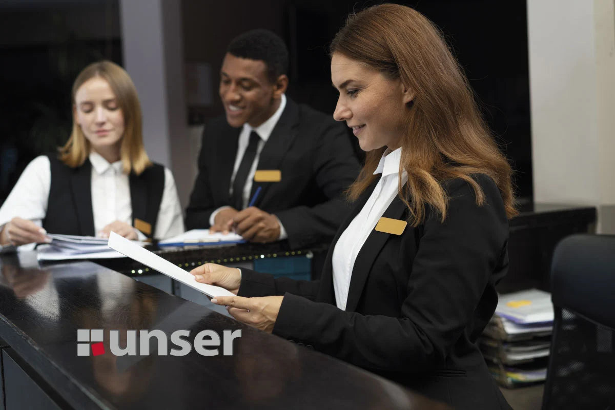 Personal de un hotel con uniformes
