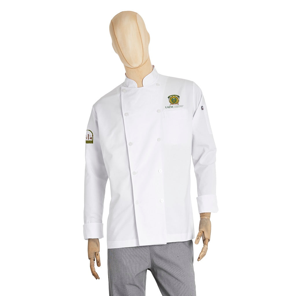 Filipina de chef ejecutiva plus blanca manga larga para hombre para uniforme de cocina UAEM Tenancingo