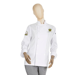 ilipina de chef ejecutiva plus blanca manga larga para mujer con logo UAEM Tenancingo bordado