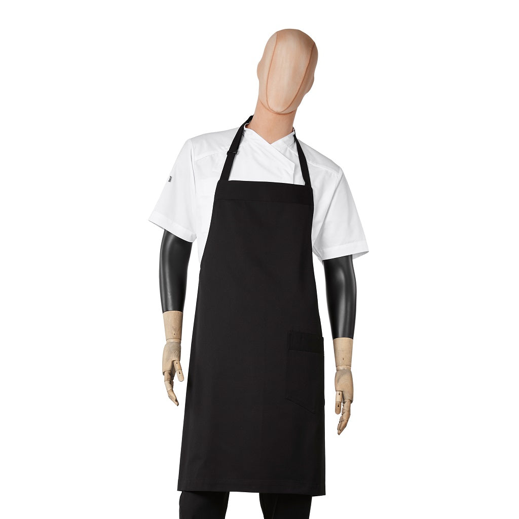 Mandil negro de peto envolvente básico para chef con bolsa unisex